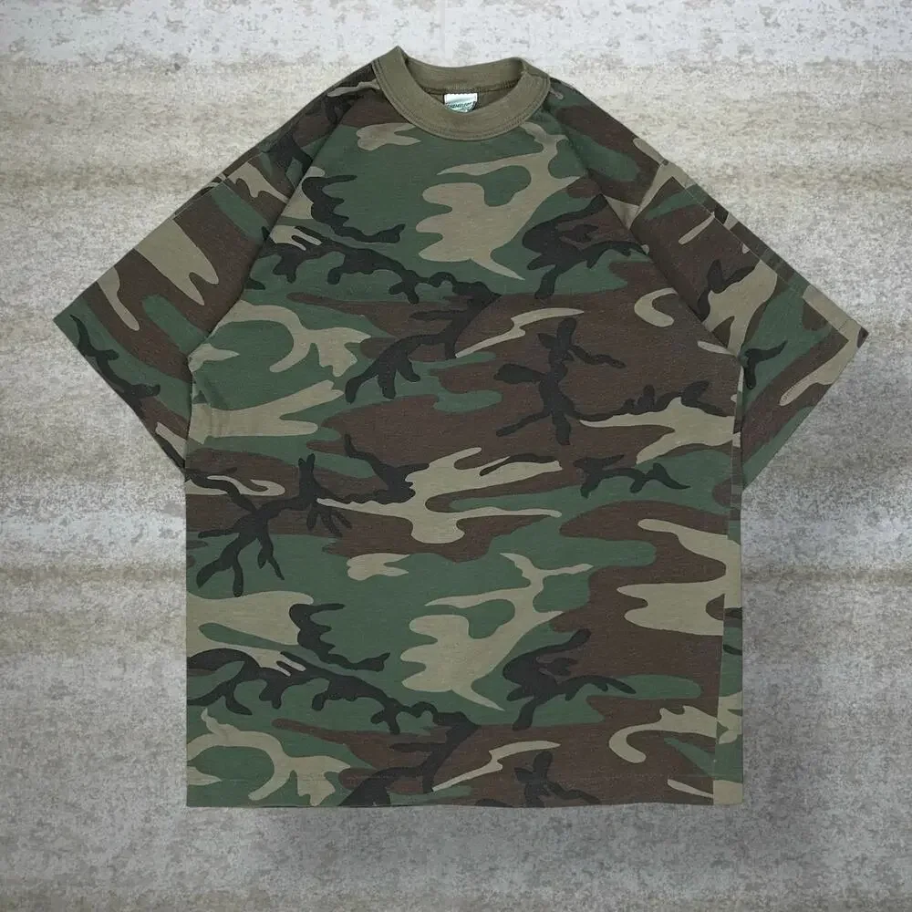 Vintage 90s Woodland Shirt Mens M Hunting Camo Cotton Short Sleeve Made USA